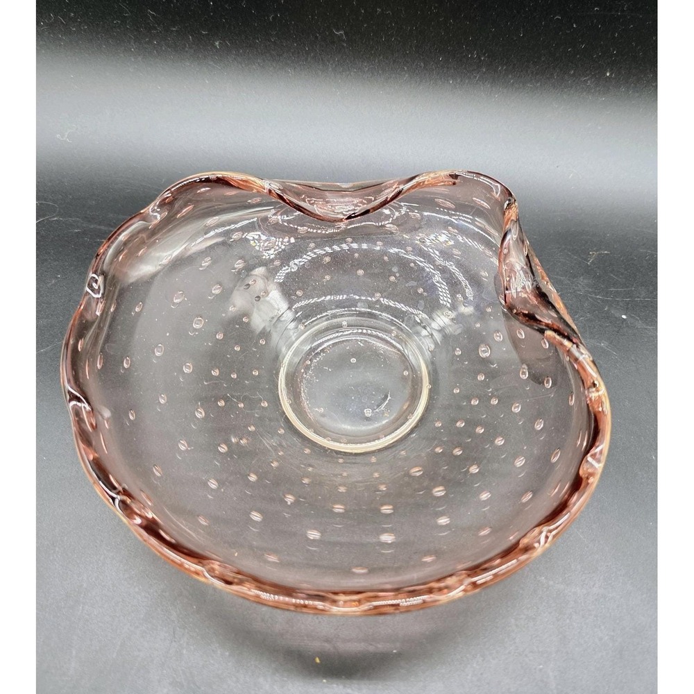 Vintage Murano Art Glass Ashtray Candy‎ Dish Controlled Bubble 6.5" UV Glow